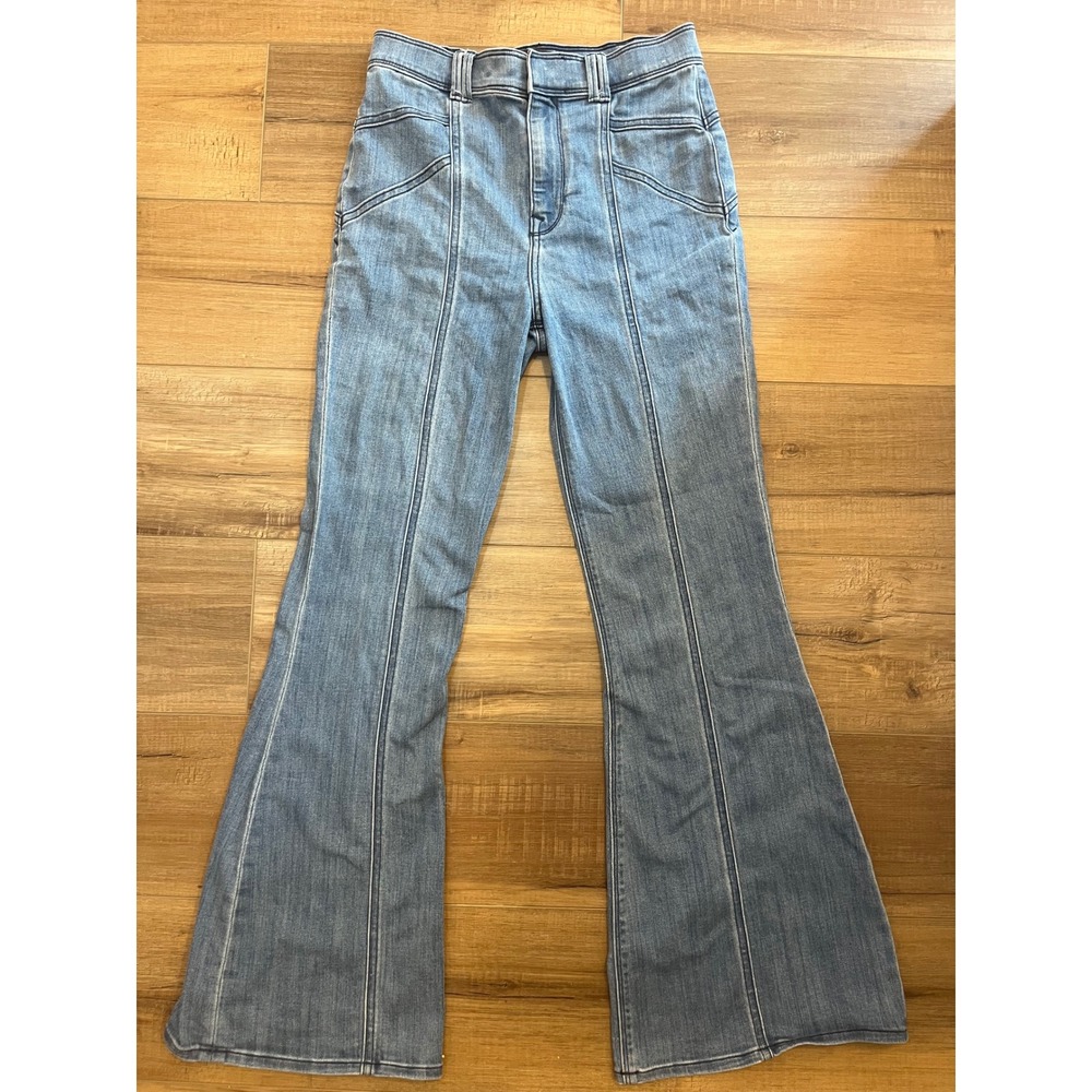 Express Bell Flare Super High Rise Seamed Jeans Blue Denim 2 Short